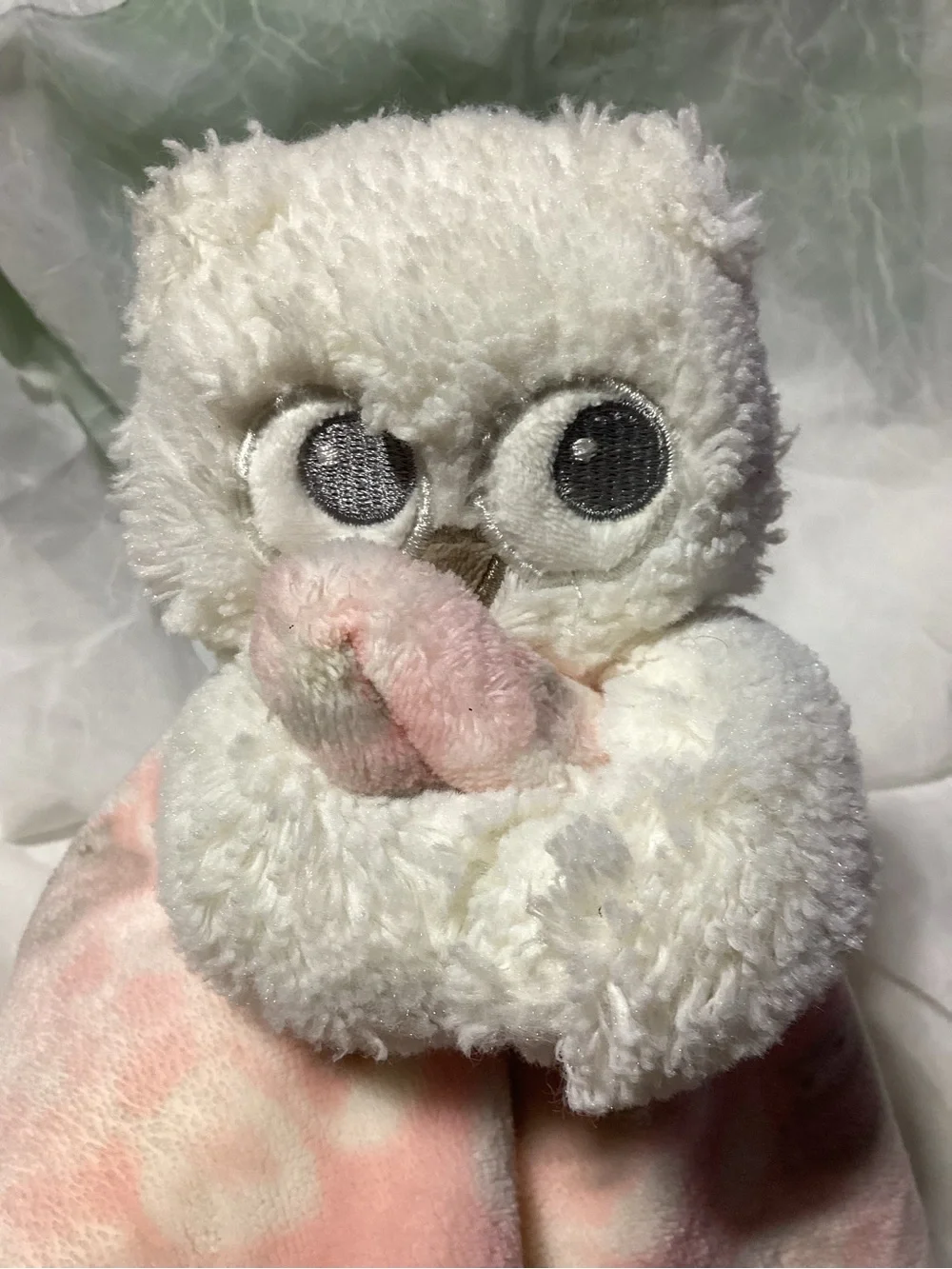 Blankets & Beyond Owl Pink & Grey Baby Lovey Security Blanket Preowned